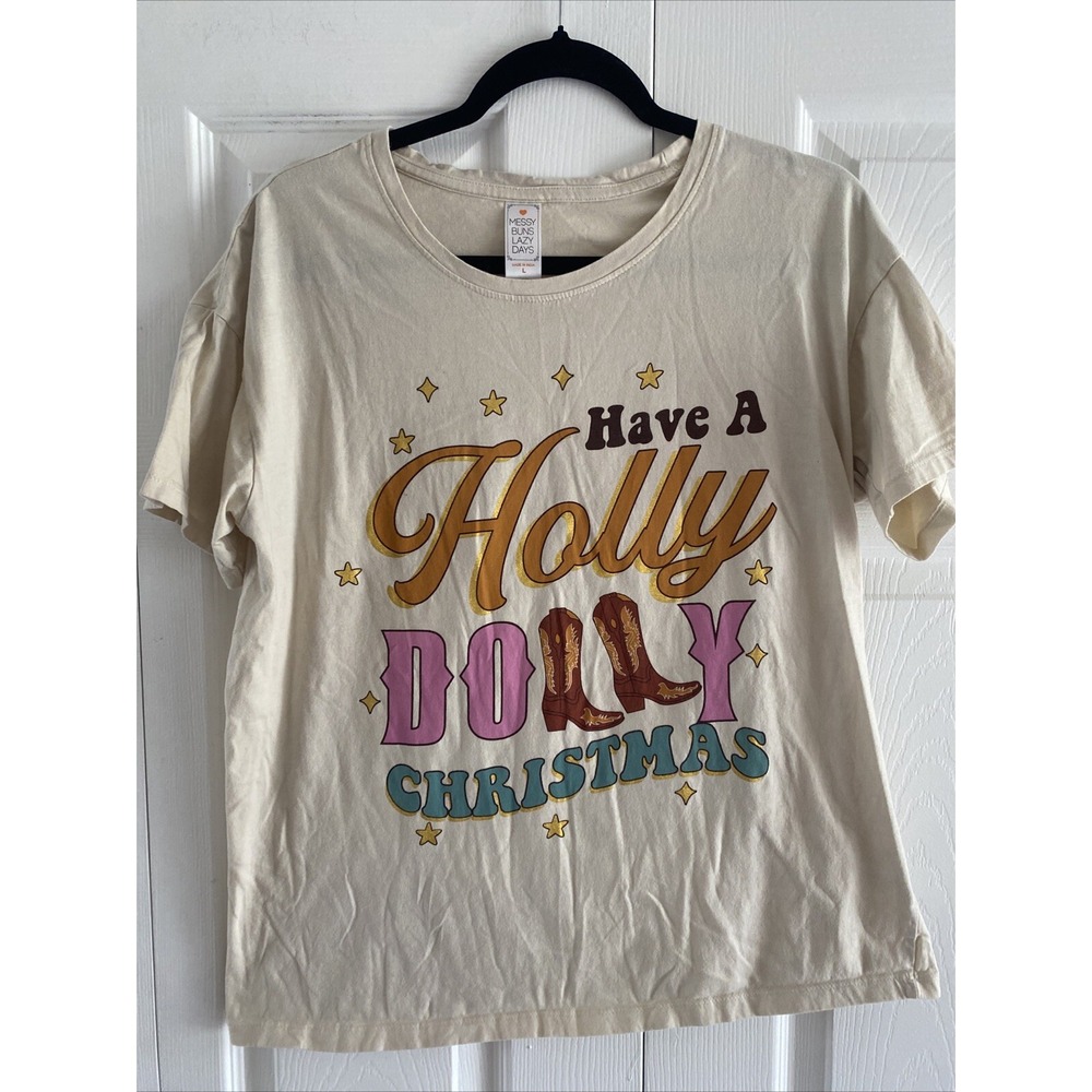 Messy Buns Lazy Days Holly Dolly Christmas Tee Womens Dolly Parton Graphic
